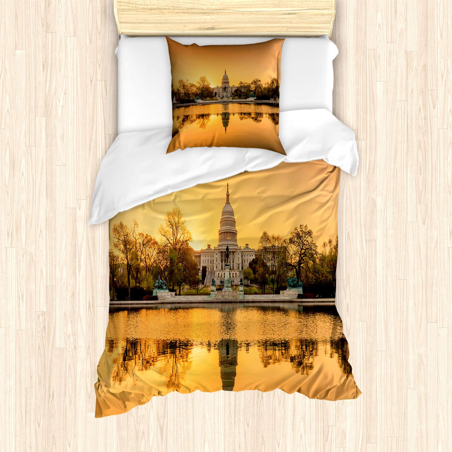 ABAKUHAUS United States Duvet Cover Set for Single Beds, Washington, D.C, Mite-resistant Allergy Sufferer suitable with Pillowcase, Apricot-ginger