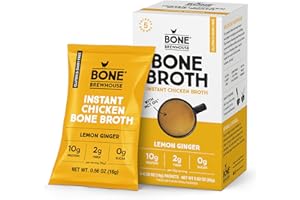 Bone Brewhouse - Chicken Bone Broth Protein Powder - Lemon Ginger Flavor - Keto & Paleo Friendly - Instant Soup Broth - 10g Protein - Natural Collagen, Gluten-Free & Dairy free - 5 Individual Packets