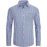 JupiterSecret Men's Plaid Button Down Shirts Cotton Long Sleeve Dress Shirt Business Casual Shirts with Pocket