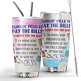 MEDROC Pharmacy Tech Tumbler Stainless Steel 20oz Straw Lid, Slinging The Pills To Pay The Bills Funny Pharmacy Gift For Birthday Christmas, Pharmacy Tech Week Gifts For Women Men Coffee Cups