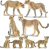 TOYMANY 8PCS Cheetah Figurines with Cubs, Realistic Jungle Animals Figures Family Set, Wildlife Figure, Educational Toy Cake 