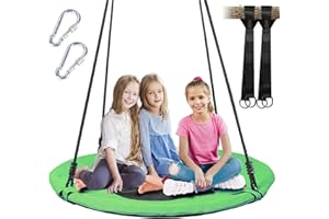 WV WONDER VIEW 40 Inch Saucer Tree Swing for Kids, Outdoor Round Swing with Hanging Straps & Adjustable Ropes, Easy Assembly (Green)