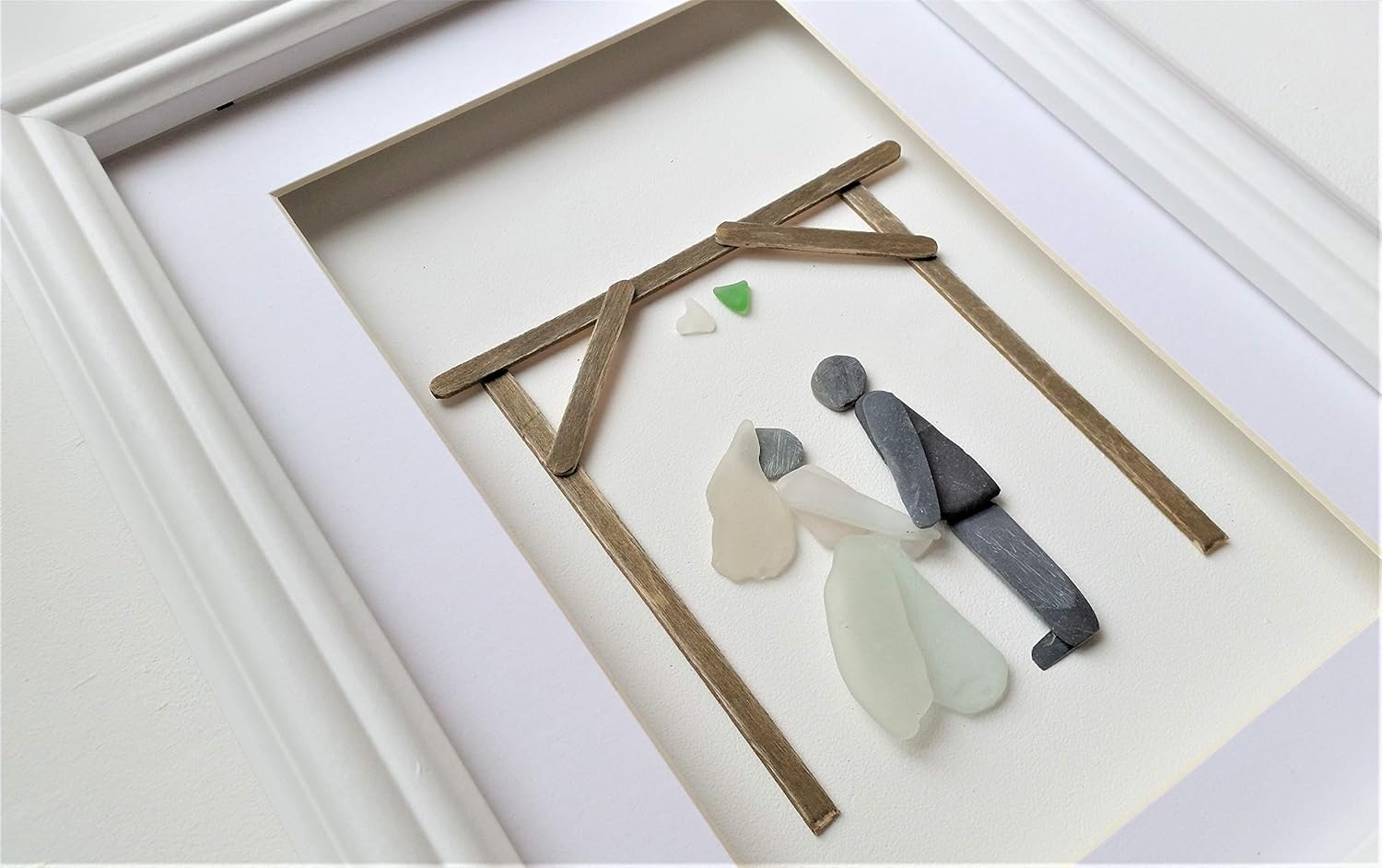 Mr and Mrs Pebble Art Wedding Gift Sea Glass Wedding Dress Bride and
