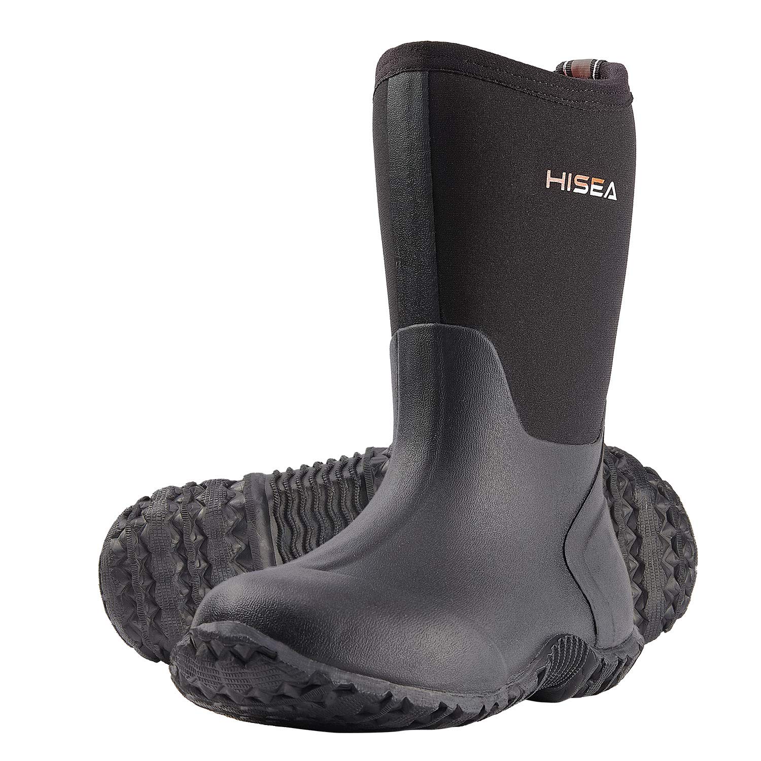 HISEA Kids Rain Boots Waterproof Neoprene Rubber Mud Boots Youth Rainboots Mid Calf Rain Shoes for Toddlers Kid Children Boys & Girls
