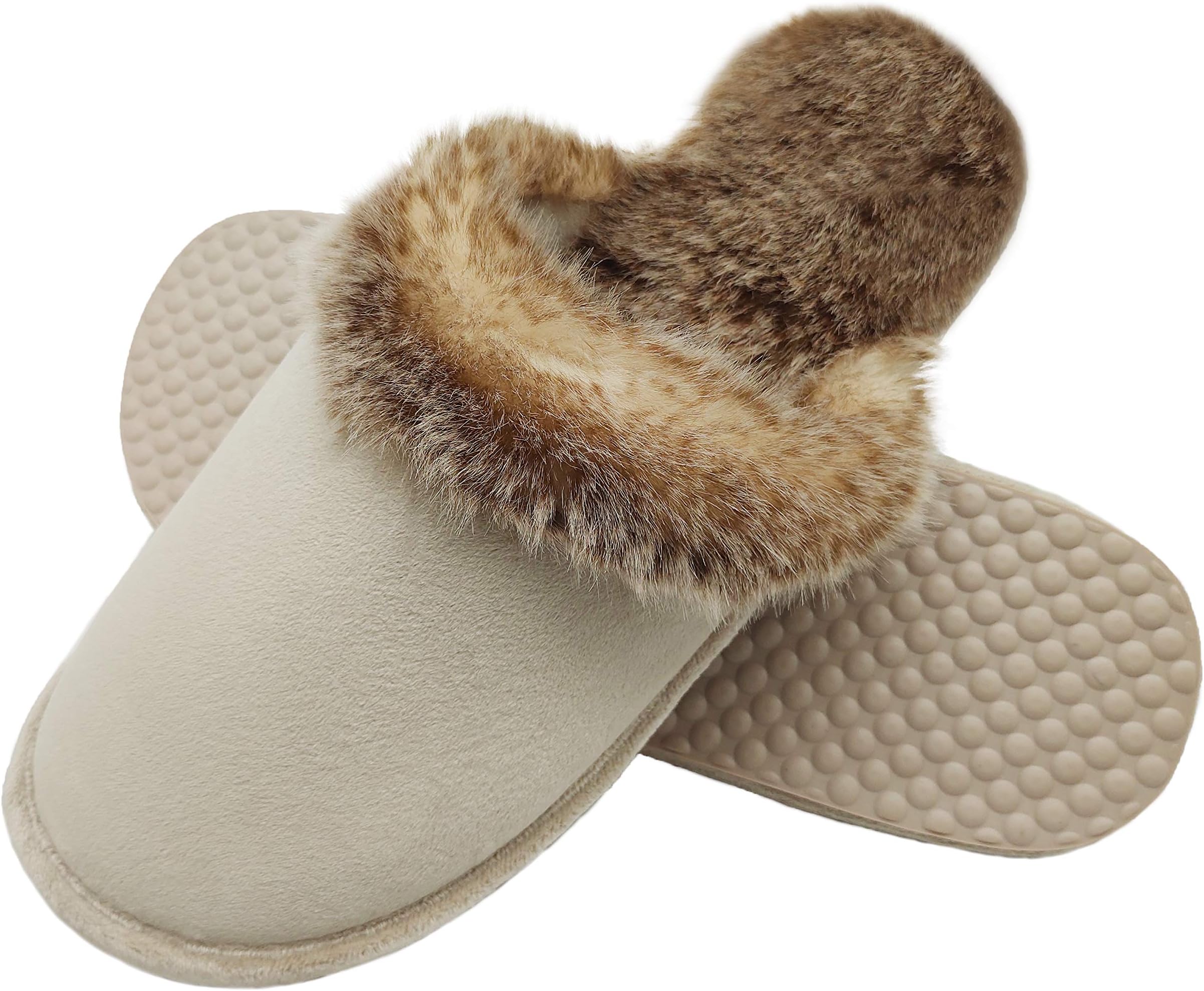 Finoceans Slippers Mens Womens Faux Fur Memory Foam House Bedroom Indoor Outdoor Winter Shoes