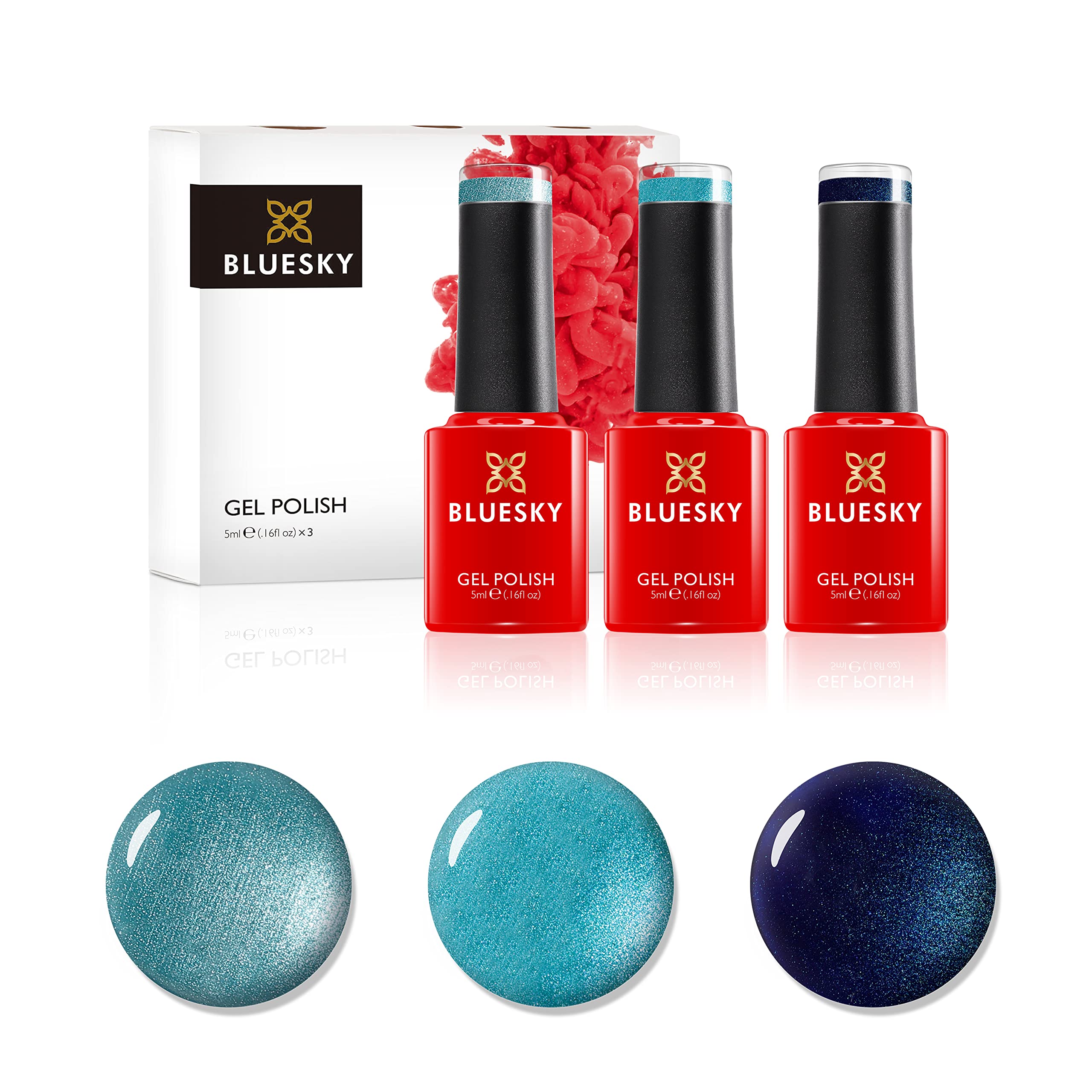 Bluesky Gel Nail Polish Set, Teals, Hotski To Tchotchke 80529, Lost Labyrinth 80600, Peacock Flume 80603, 3 x 5 ml, Blue, Green (Requires Curing Under UV or LED Lamp)