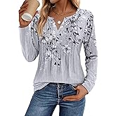 Zeagoo Womens Long Sleeve Tops 2026 V Neck Pleated Shirts Dressy Casual Tunic Blouses Loose Fit Fall Fashion Clothes