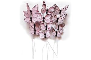 NAUDASSODS 12 Pack Butterfly Decorations, DIY 3D Butterfly Stakes Decor, 2 Sizes of Butterfly Ornament for Home Fake Flower Floral Supplies Tea Party Wedding Easter Christmas Spring Fall. (Light Pink 03)
