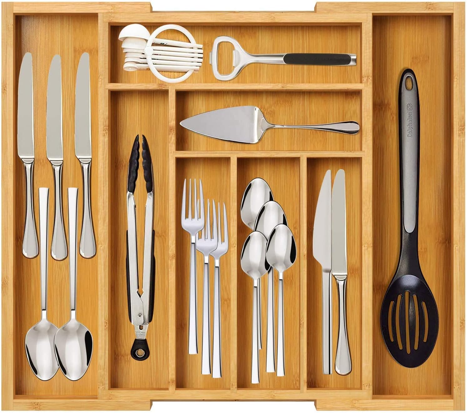 Kitchen Drawer Organizer Expandable, Bamboo Silverware Tray for Kitchen Drawers, Utensils Drawer Organizer Multi-functional Silverware Holder for Kitchen Utensil and Flatware By FURNINXS -
