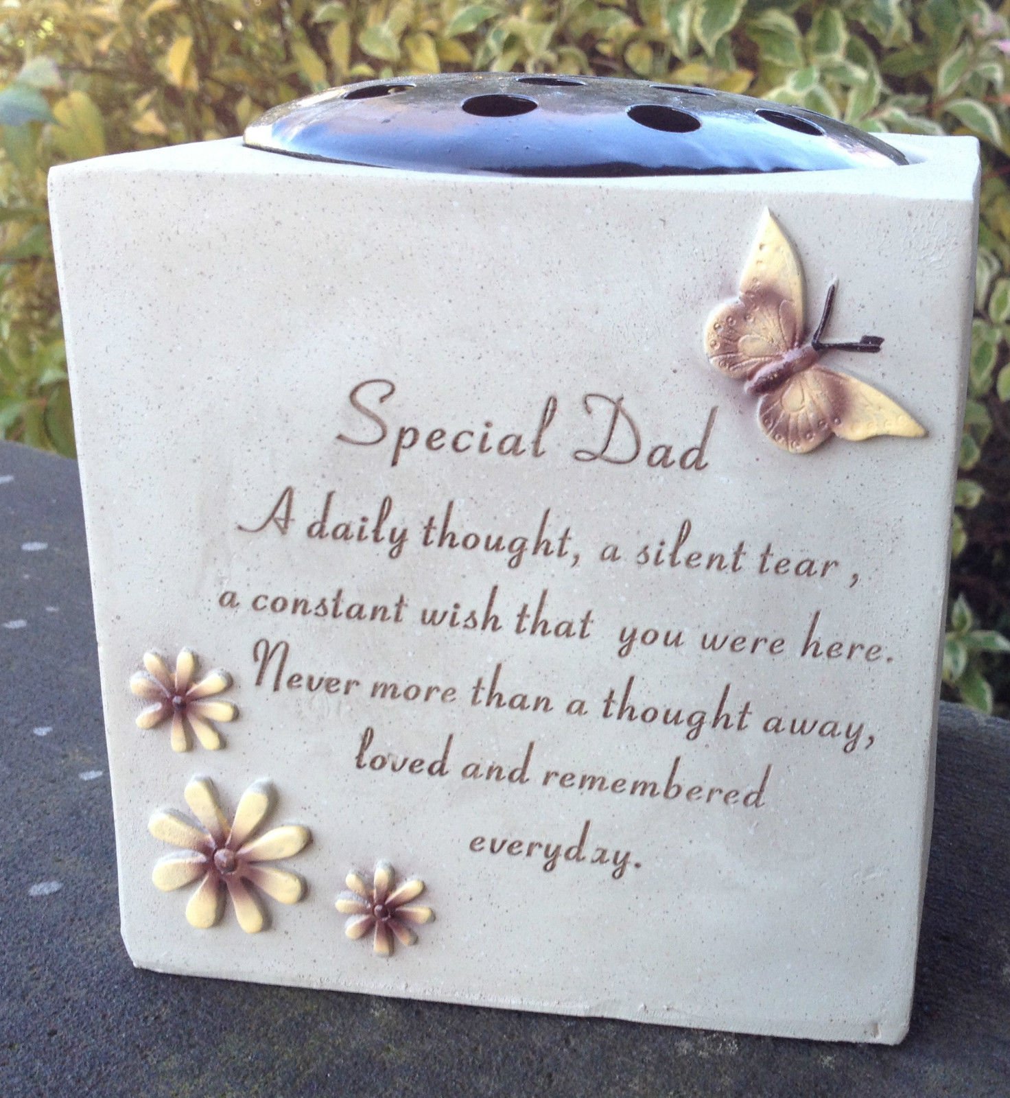 Special Dad - Grave Vase (Rose Bowl) with Butterfly and Flowers - Memorial Garden Graveside