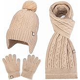 Aofalbe Kids Winter Hat Gloves Scarf Set for Girls Boys, Toddler Knit Beanie Hat & Pom Neck Warmer Mittens Fleece Lined Set