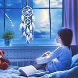 Mitening Handmade White Dream Catcher with Feathers & Pearls for Decor view 5