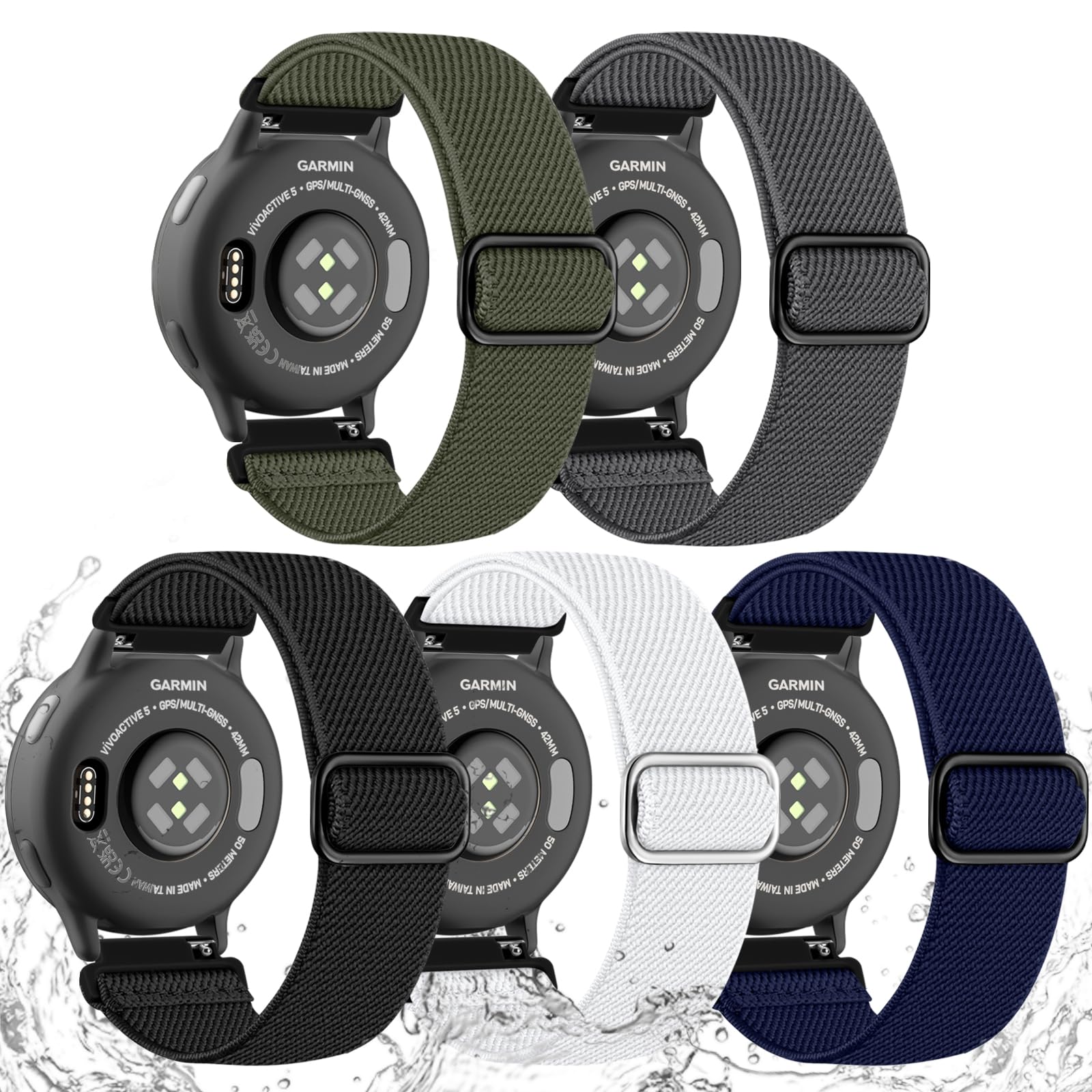 20mm Stretchy Bands Compatible with Garmin Venu Sq 2 Watch Band, Sweat-Resistant Strap Breathable for Vivoactive 5/6/3/3 Trainer, Venu Sq/Sq Music/2 Plus, Approach S50/S40/S44, GarminMove 3
