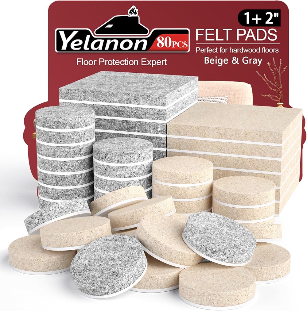 Yelanon Felt Furniture Pads 80 Pcs Beige Gray Self Adhesive