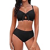 Blooming Jelly Womens High Waisted Bikini Sets Tie Knot Tummy Control Swimsuits Two Piece Bathing Suit Textured Swimwear