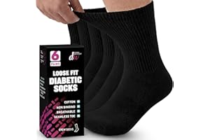 Diabetic Socks For Men and Women Loose Fit Non-Binding Cotton Crew Socks 6 Pairs