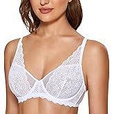 DOBREVA Women's Lace Bralette See Through Sexy Minimizer Bra Plus Size Sheer Underwire