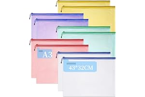 5PACK A3 Waterproof Zipper Storage Bags,Mesh Zipper Pouch for Organizing,Plastic File Pouch, Multipurpose for Travel, School,