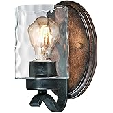 6331600 Barnwell One-Light Indoor Wall Fixture, Textured Iron and Barnwood Finish with Clear Hammered Glass