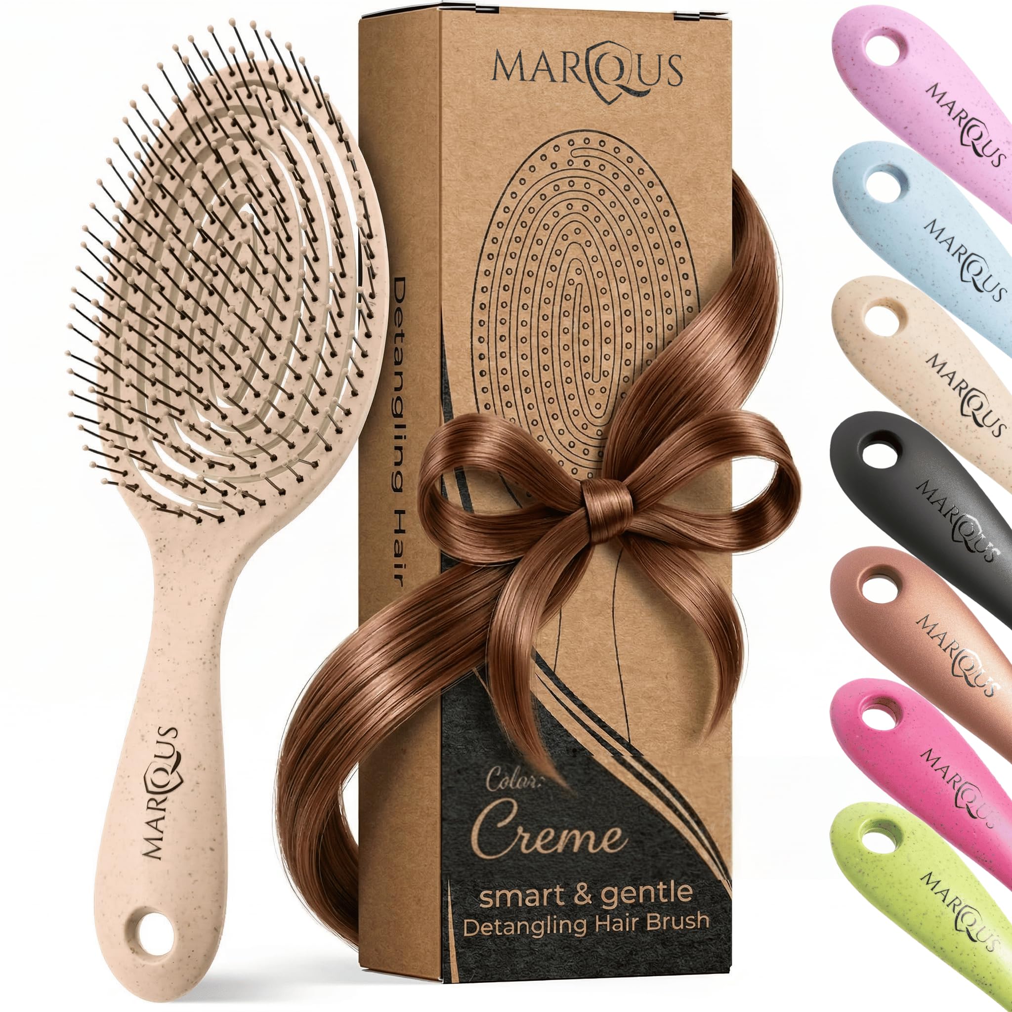 marQus Detangling Hair Brush for Women and Men - With Ultra-Soft, Flexible Bristles and Body - Glides Through Tangles with Ease - Suitable for All Hairtypes - Wet or Dry, Creme