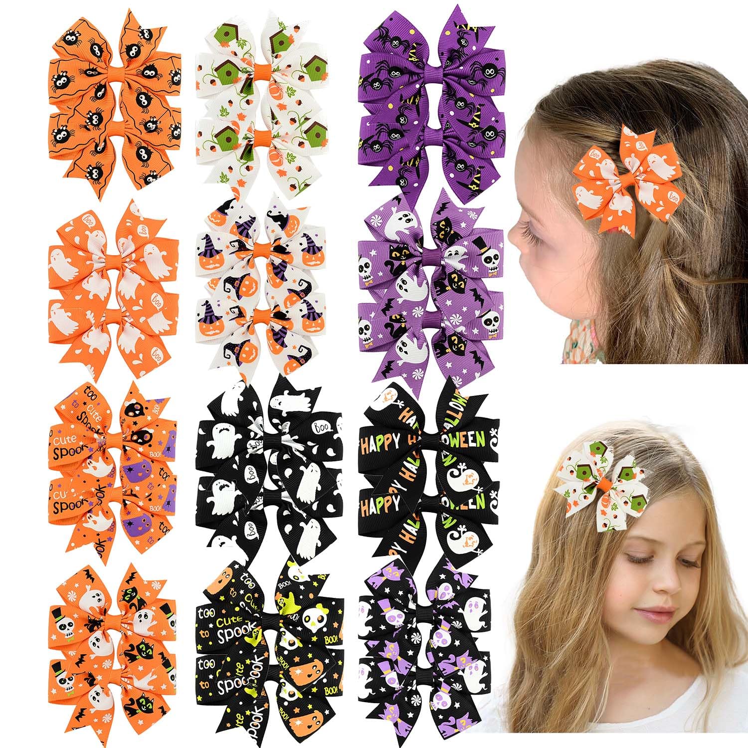 Photo 1 of JIAHANG Halloween Baby Girls Swallow Tail Hair Bow Clips 12 Pairs, Floral Print Alligator Hair Clips for Toddler Teens School Girls