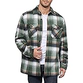 LMHCISO Men's Flannel Jacket Sherpa Lined Casual Button Up Plaid Jacket Long Sleeve Fleece Shacket with Pockets
