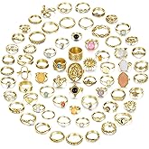 Subiceto 70 Pcs Vintage Crystal Ring Set Knuckle Rings for Women Bohemian Stackable Joint Rings Retro Boho Stacking Joint Finger Rings Pack