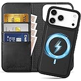 SHIELDON Detachable Genuine Leather Case Wallet for iPhone 17 Pro Max 6.9" | Wireless Charging, Folio Magnetic Closure, Kickstand, RFID Blocking Card Holder, Removable Shockproof Cover - Black