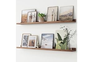 FLYJOE Picture Ledge Shelf, Floating Shelves Set of 2, 48 Inches Long Large Nursery Book Shelves for Toys Storage, Kids Bookshelf Wall Mounted for Living Room Bedroom Decor Books Photo Frames, Walnut
