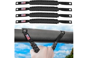 E-cowlboy Roll Bar Grab Handles Paracord Grip Handle for Ford Bronco 2021 2022 2023 2024 2-Door 4-Door Interior Accessories Premium Paracord US Flag (Black 4 Pack)