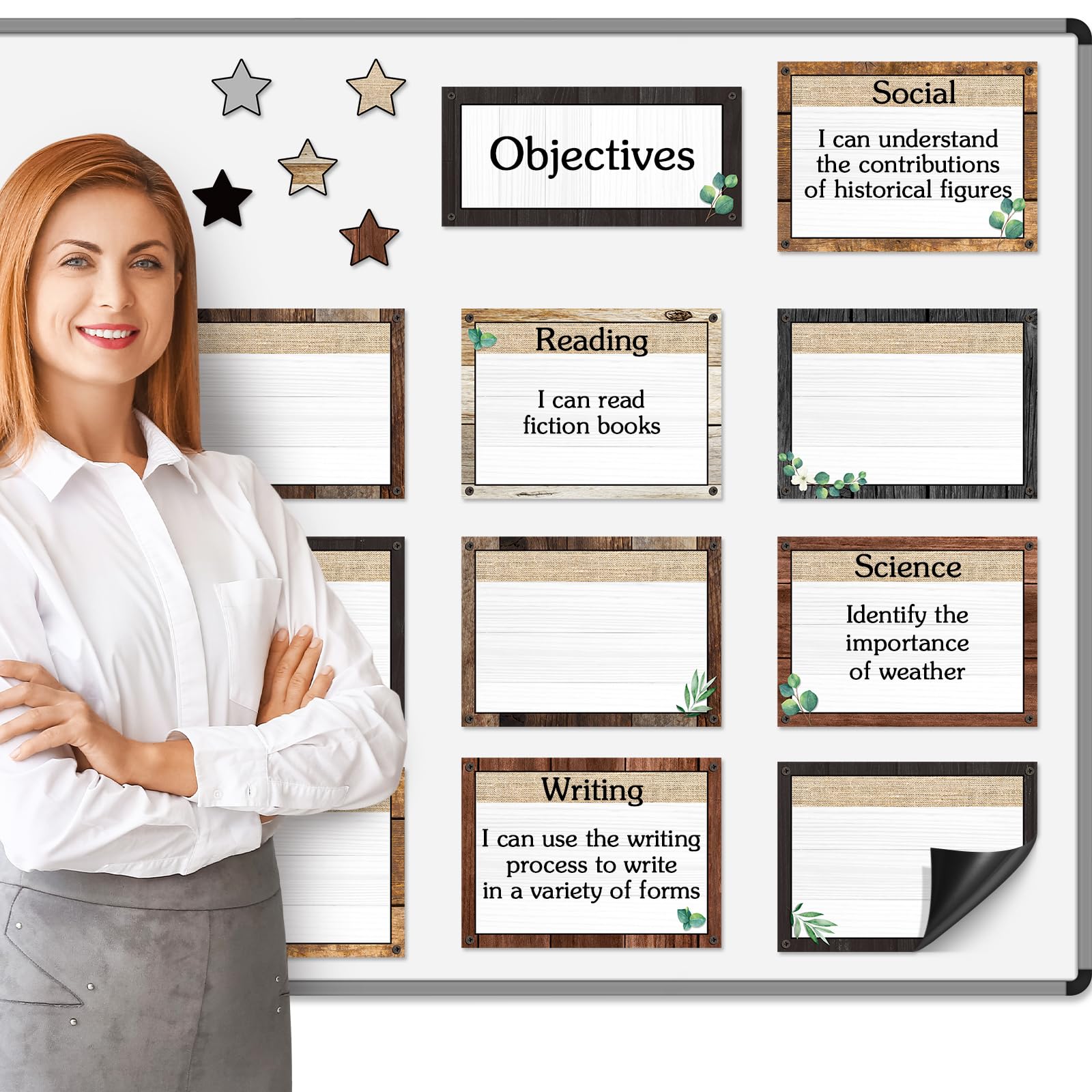 Photo 1 of Trandraft 16 Pcs Magnetic Write Wipe Organization Chart Classroom Dry Erase Labels Learning Objectives Board for Whiteboard Goals Targets Classroom Teaching Supplies(Farmhouse)