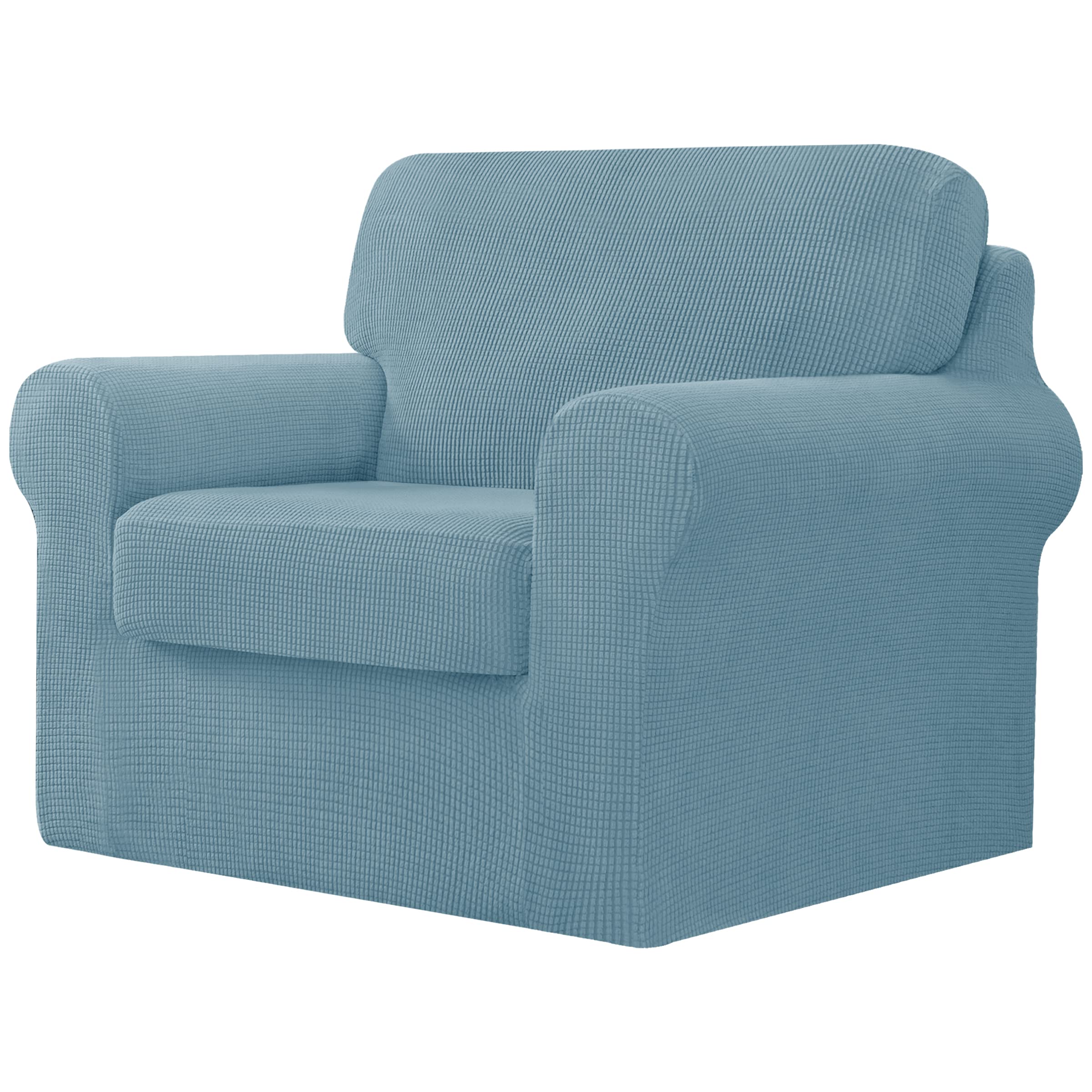 CHUN YI 3 Pieces Stretch Sofa Cover 1 Seater with One Separate Cushions and Backrests Stylish Jacquard Spandex Fabric Sofa Slipcover for Living Room Furniture Protector(1 Seater，Smoky Blue