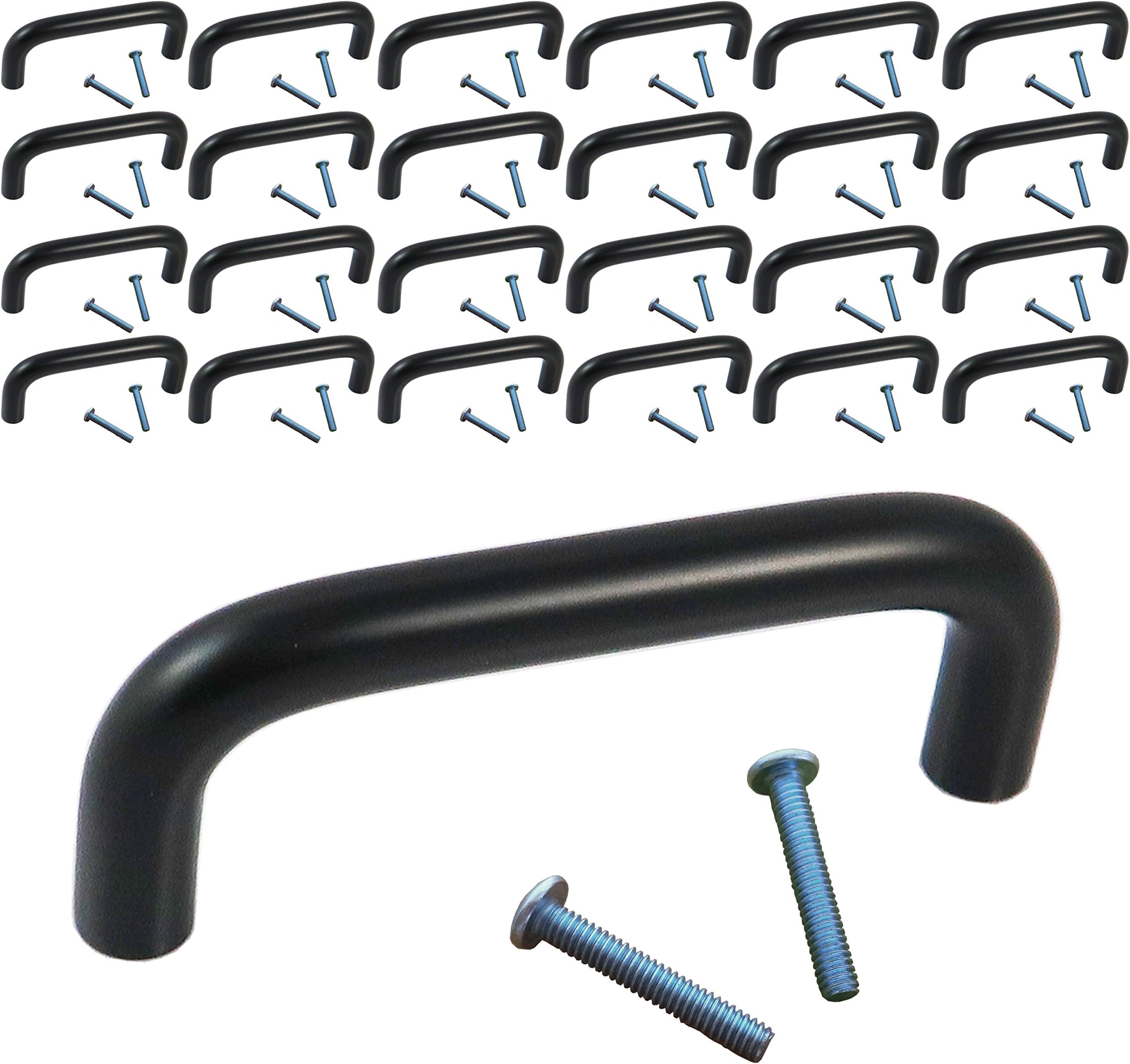 (25 Pack, CC: 3 Inch Wire Pull) Swiss Kelly Hardware Matte Black Kitchen Cabinet Handles Drawer Pulls