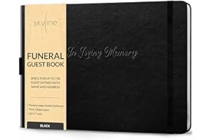 Skyline Funeral Guest Book for Memorial & Funeral Services – In Loving Memory Guest Sign In Book for Funerals – 738 Guest Entries with Name & Address, 129 Pages, Hardcover, 10x7″ (Black)