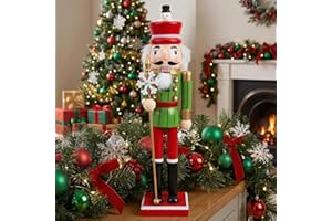 AMOR PRESENT Christmas Nutcracker, 15 Inch Green Wooden Nutcracker Soldier Decorations for Table Countertops Corners Fireplaces Windowsill Holiday Decor