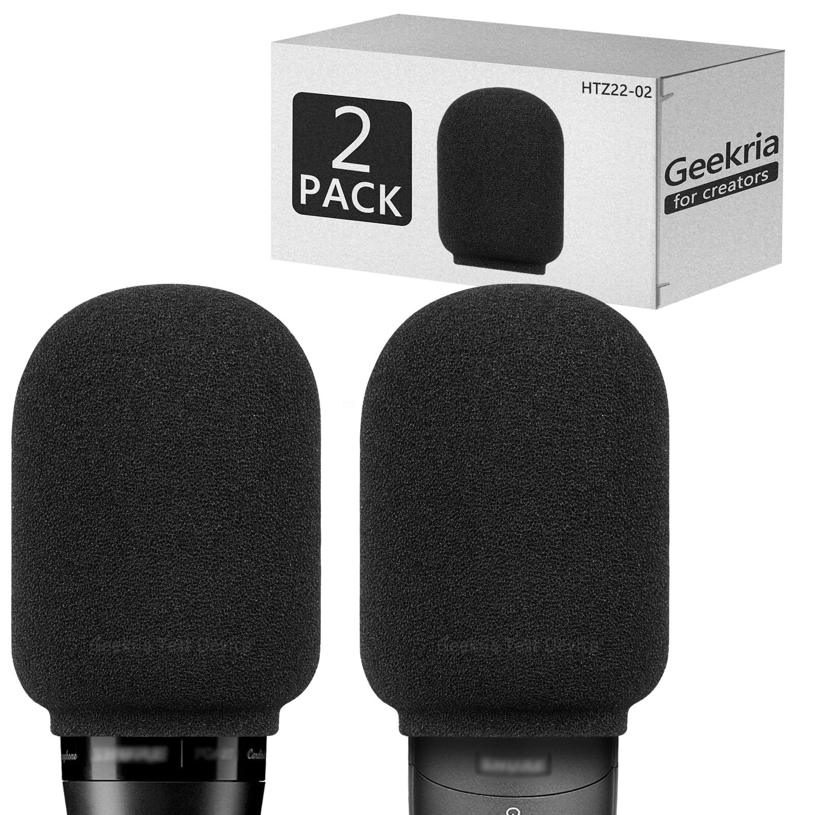 Geekria for Creators Foam Windscreen Compatible with Shure SM7B, PGA27, SM27 Microphone Antipop Foam Cover, Mic Wind Cover, Sponge Foam Filter (Black / 2 Pack)