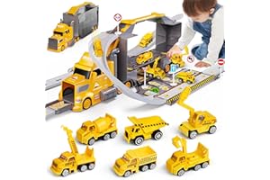 Carsky Truck Toy Cars for Toddlers Race Track Playset, 7in1 Construction Truck Toys in Transport Car Carrier, Cars Toys Gift for Age 2 3 4 5 Years Old Boys Kids