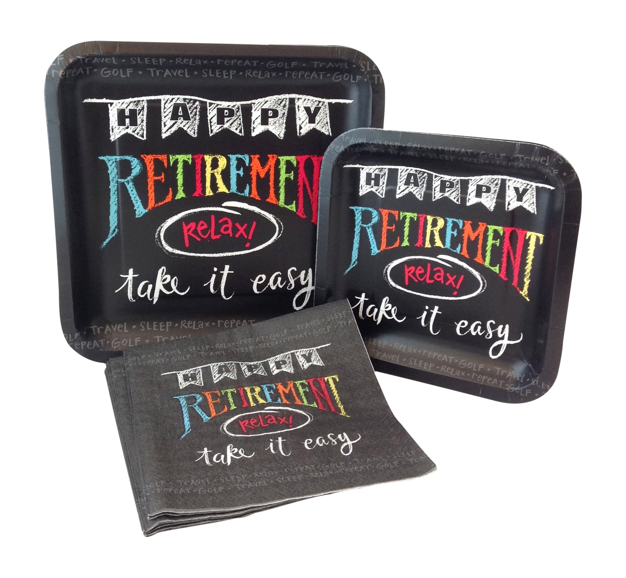Retirement Chalk Party Supply Pack! Bundle Paper Plates &amp; Napkins for 8