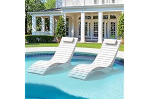 Homenjoy Pool Lounge Chairs Set of 2 - Anti-Floating HDPS Design for Pools & Backyard Sun Decks, Weighted Pool Chairs and Lounges for Poolside or Outside, Includes Headrest, White