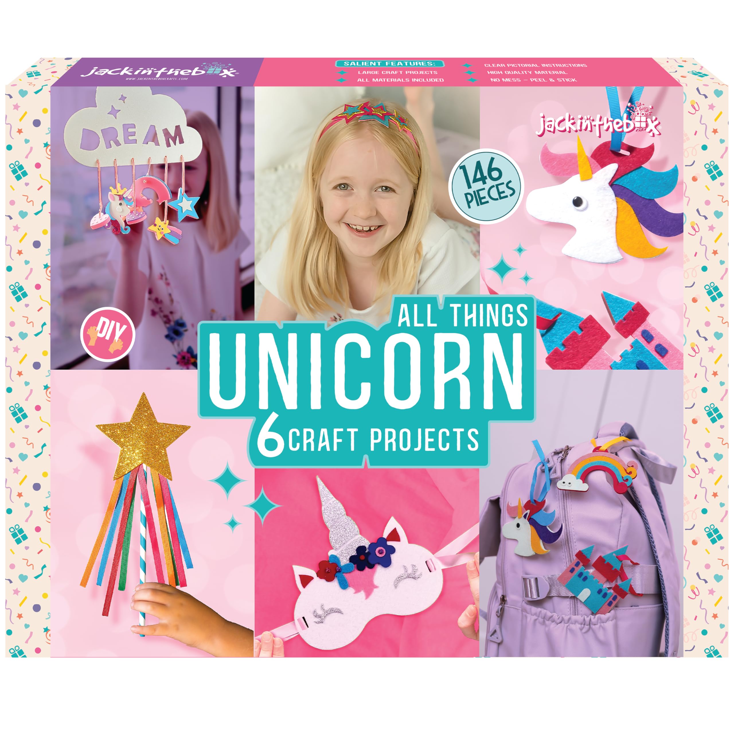 jackinthebox Unicorn Gifts for Girls | 6-in-1 Premium Craft Kit | Arts and Crafts for Girls Aged 5 6 7 8 9 10 Years
