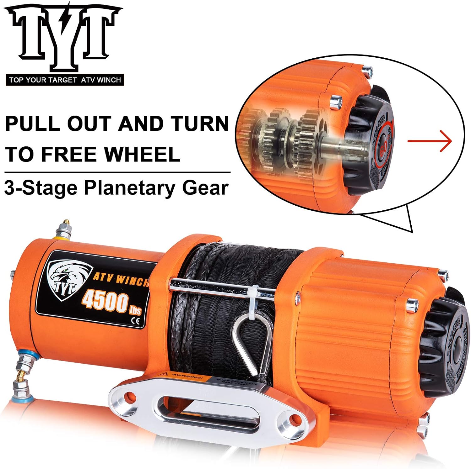 TYT 4500 lb. Advanced Load Electric Synthetic Rope Winch for Towing ATV/UTV Off Road Kits, 12V Electric Winch with Hawse Fairlead, 2 Wireless Remotes and Mounting Bracket: Home Improvement