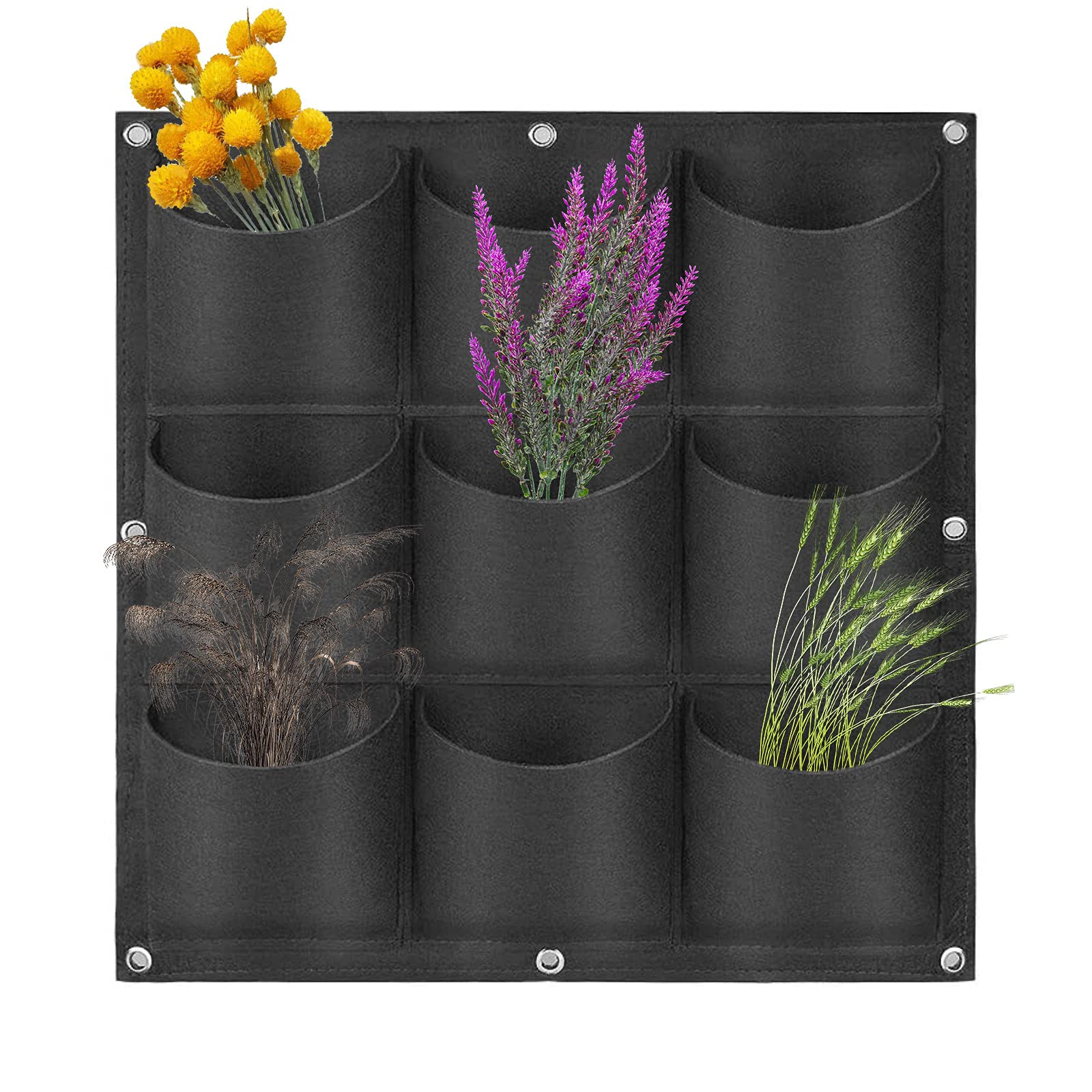 LITLANDSTAR Hanging Planting Grow Bags, 9 Pocket 0.5 m × 0.5 m Vertical Garden Wall Planter Flower Planting Container Wall-mounted Greening Planting Bag Outdoor Indoor Hanging Planter (Black)