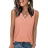 WIHOLL Tank Top for Women Summer Outfits V Neck T Shirts Trendy Eyelet Sleeveless Basic Beach Vacation Clothes