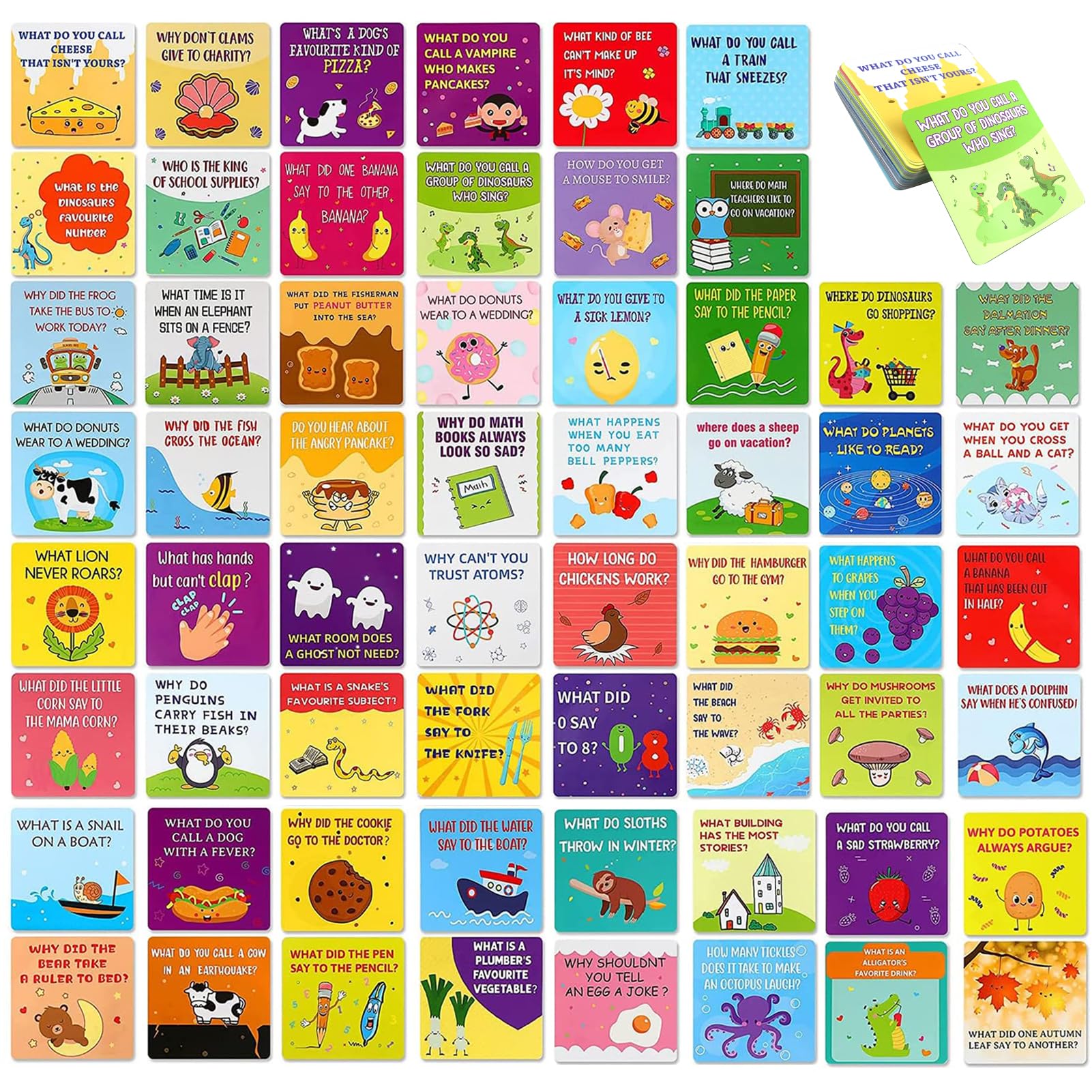 60 Joke Card for Kids Cute Lunch Box Notes,Motivational Cards for Children Inspirational Puns Cards Teachers Students Boys Girls Benefit Party Mini Note Postcards (question and answer)
