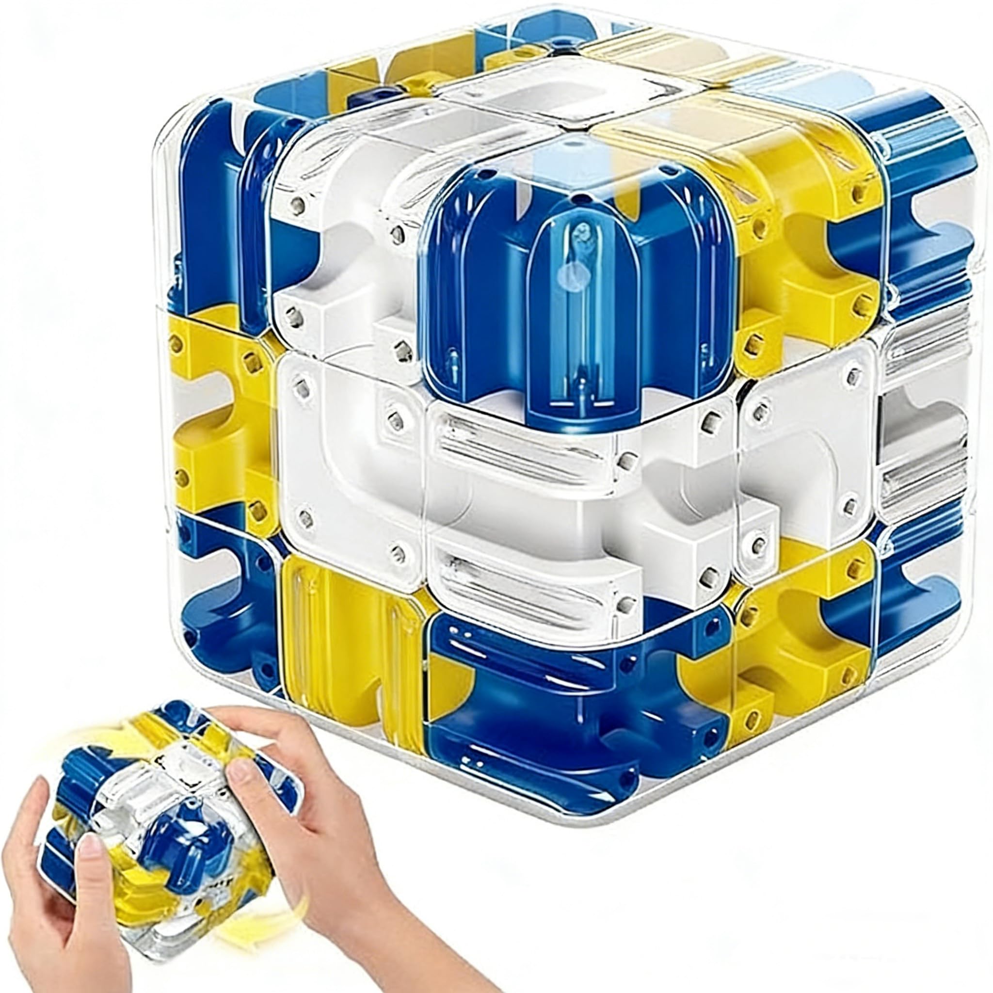 3D Maze Cube, Large Labyrinth 3D Puzzle Maze Cube with Rolling Ball, Cognitive Training Exercise for Office Workers and Students, Adult 3D Maze Cube in Blue