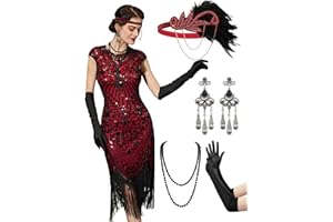 YESSA 1920s Flapper Dresses for Women Great Gatsby Dress Roaring 20s Costumes Sequin Harlem Nights Dress with 20s Accessories