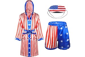 Vabean Satin American Flag Boxing Costume with Robe Satin Shorts and Patriotic Blindfold Sleeping Adults Soft Eye Cover