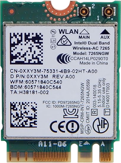 Amazon Com Dell Intel Dual Band 7265ngw Wifi Bluetooth Card Xxy3m Computers Accessories