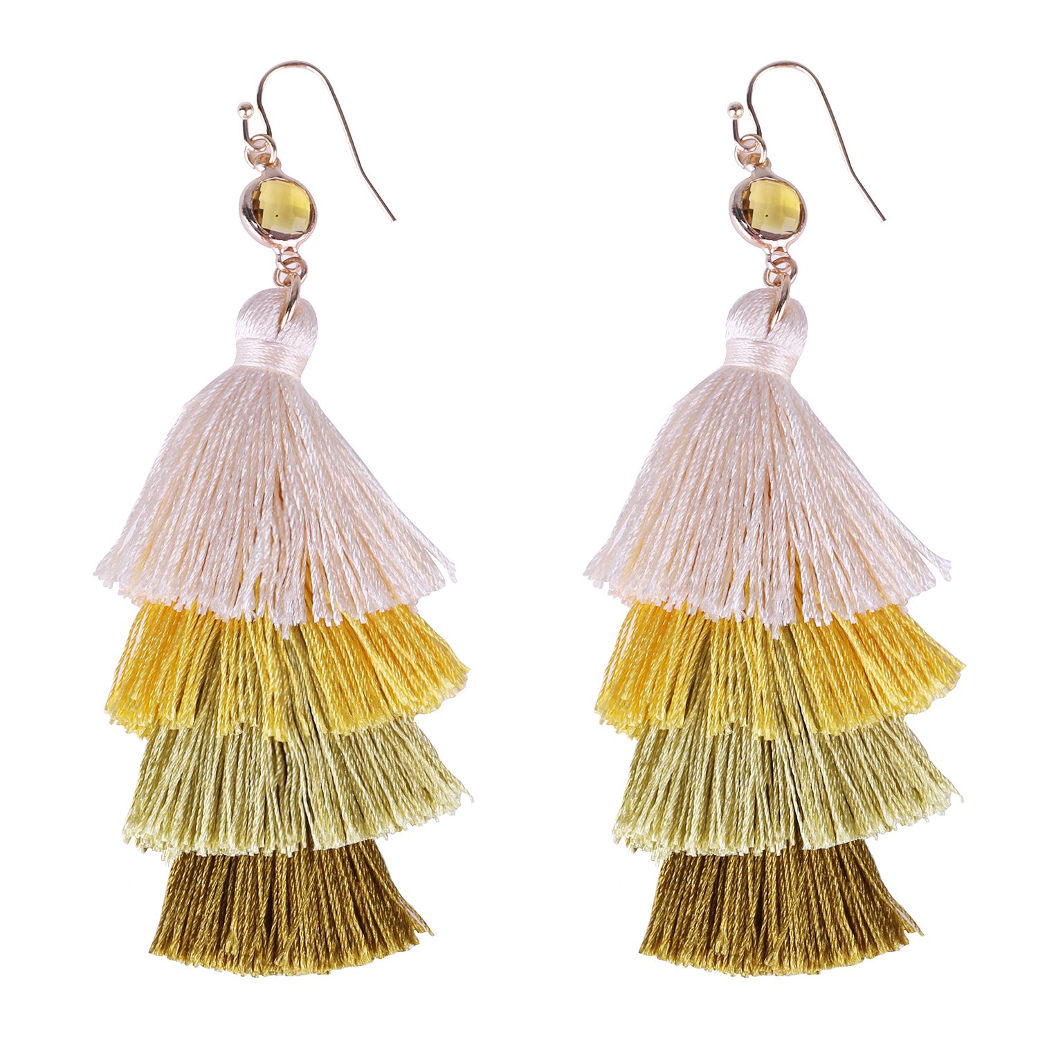 KELITCH Multi-Layers Tassel Earrings Pendant Drop Earrings Handmade Bohemian Dangle Earrings Fashion Style (Yellow G)