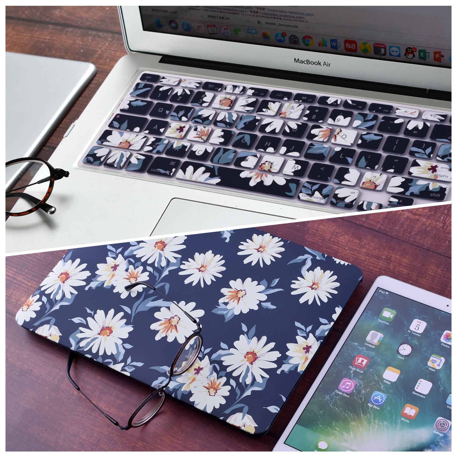 Macbook Air 13 Inch Case, EGONE Plastic Hard Protective Smooth Macbook Shell Case with Keyboard Cover for Macbook Air 13\